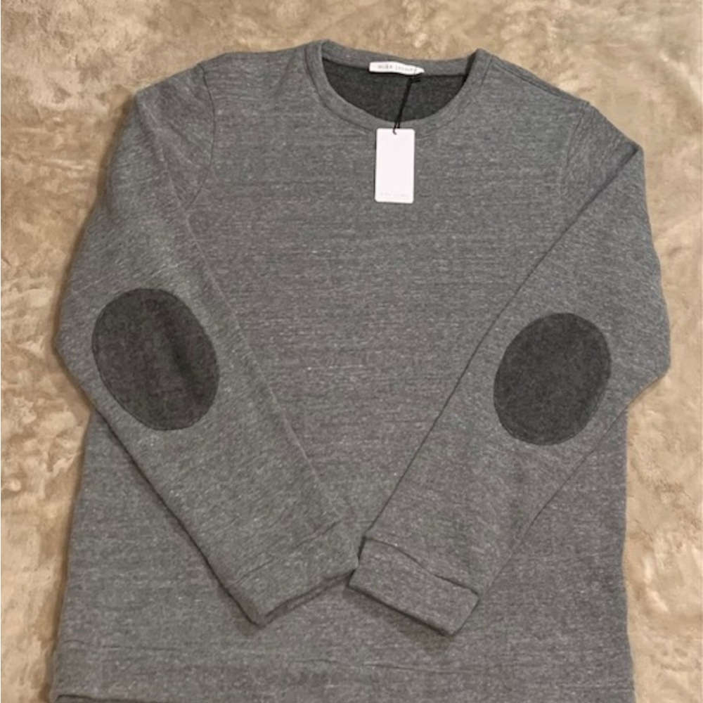 Mika Jaymes Gray Crew Neck Sweater with Elbow Patches, Mens XL, New with Tags